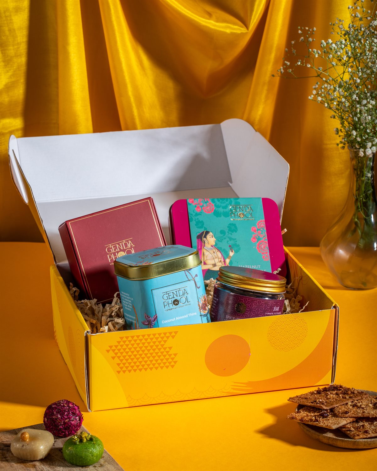 Marigold Gift Box with 4 Piece Mithai Box