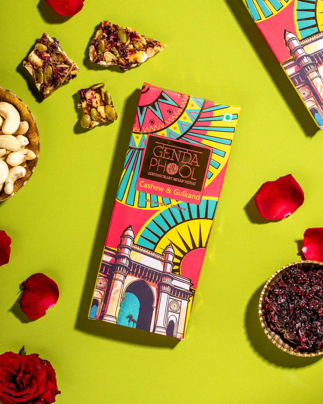 Vegan Cashew Gulkand Chikki Bar