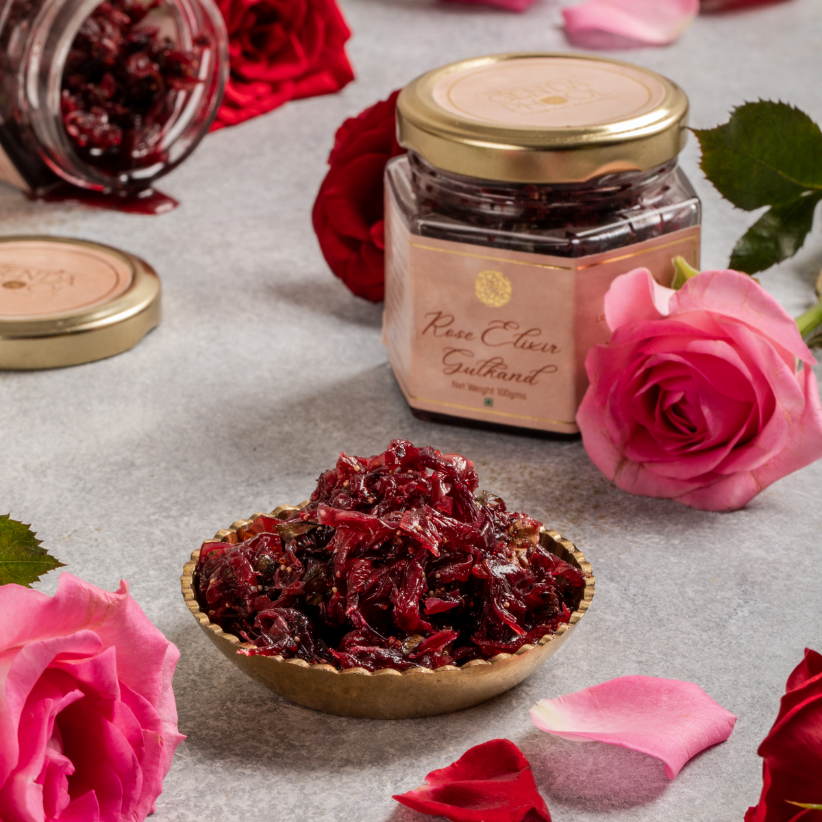 Genda Phool Rose Elixir Gulkand jar