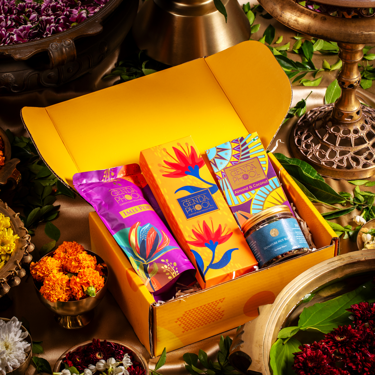 Genda Phool Marigold Gift Box, an anniversary hamper for guests